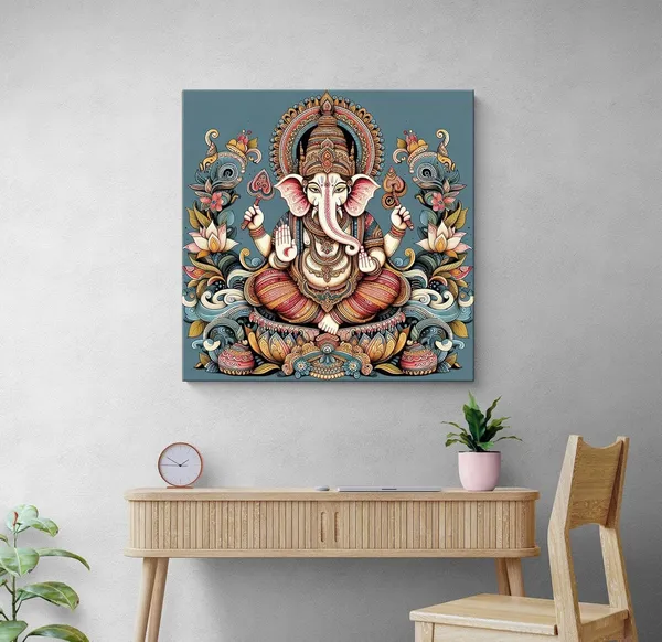 Celestial_Majesty:_The_Sacred_Manifestation_of_Lord_Ganesha,_Bearer_of_Knowledge_and_Remover_of_Obstacles_-_Canvas_Painting_|_Ganesh_Art,_Indian_Wall_Decor,_Religious_Painting(FLP36X360227)