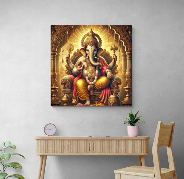 The_Timeless_Protector:_Lord_Ganesha's_Majestic_Presence_and_His_Everlasting_Blessings_-_Canvas_Painting_|_Hindu_Deity_Wall_Art,_Ganesh_Decor,_Spiritual_Wall_Art(FLP36X360233)