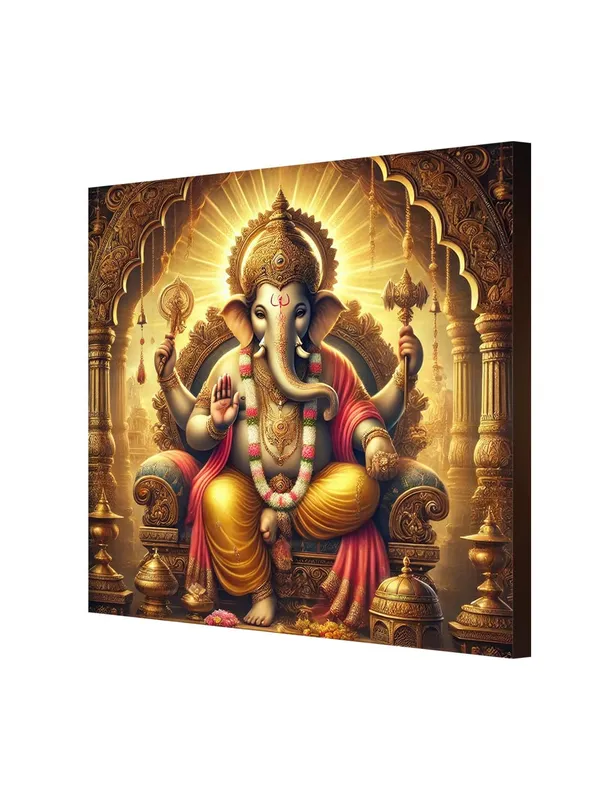 The_Timeless_Protector:_Lord_Ganesha's_Majestic_Presence_and_His_Everlasting_Blessings_-_Canvas_Painting_|_Hindu_Deity_Wall_Art,_Ganesh_Decor,_Spiritual_Wall_Art(FLP36X360233)