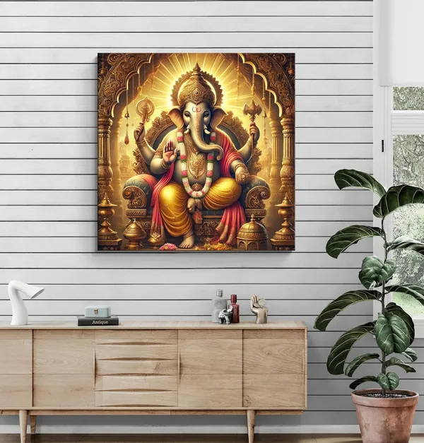 The_Timeless_Protector:_Lord_Ganesha's_Majestic_Presence_and_His_Everlasting_Blessings_-_Canvas_Painting_|_Hindu_Deity_Wall_Art,_Ganesh_Decor,_Spiritual_Wall_Art(FLP36X360233)