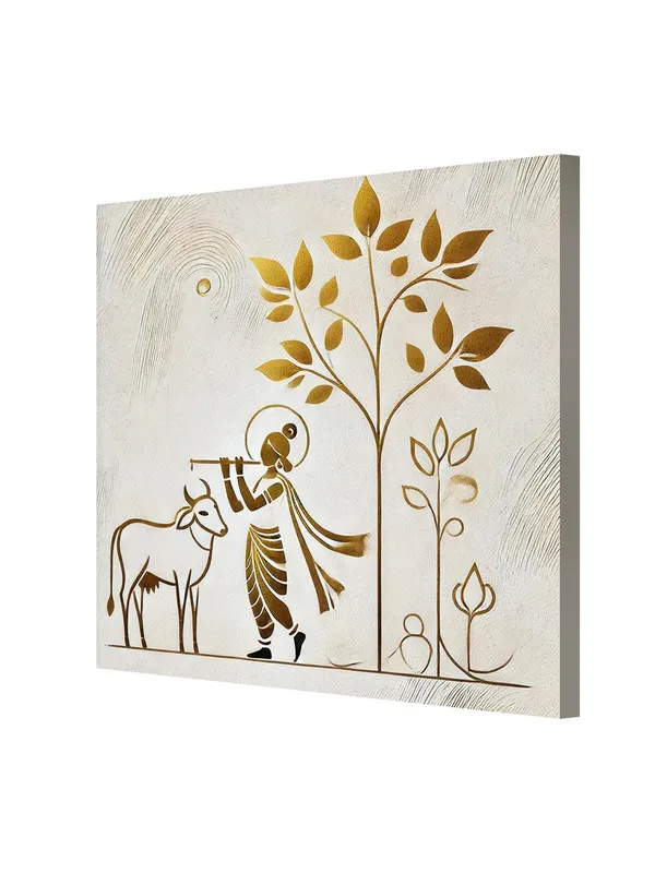 Minimalist_Golden_Outline_of_Krishna_Playing_the_Flute_under_a_Tree_-_Canvas_Painting_|_Indian_Traditional_Art,_Monochrome_Wall_Decor,_Hindu_Religious_Painting(FLP36X360244)
