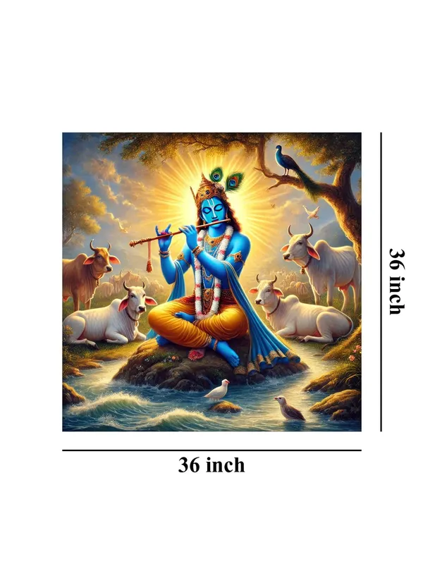 Krishna_Playing_the_Flute_Among_Sacred_Cows_in_a_Serene_Landscape_-_Canvas_Painting_|_Hindu_God_Art,_Krishna_Wall_Decor,_Spiritual_Home_Décor(FLP36X360246)