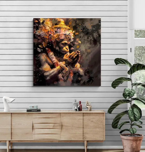 Hanuman_in_Deep_Prayer_with_Floral_Garland_-_Canvas_Painting_|_Hindu_Devotional_Art,_Indian_Religious_Decor,_Hanuman_Spirituality_Painting(FLP36X360262)