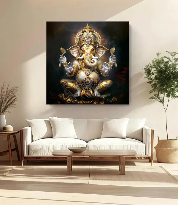 The_Eternal_Lotus:_Lord_Ganesha's_Radiant_Blessings_Flowing_Through_Time_and_Space_-_Canvas_Painting_|_Vastu_Art,_Indian_God_Painting,_Ganpati_Wall_Art(FLP24X240229)