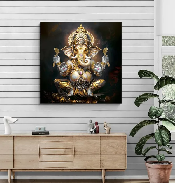The_Eternal_Lotus:_Lord_Ganesha's_Radiant_Blessings_Flowing_Through_Time_and_Space_-_Canvas_Painting_|_Vastu_Art,_Indian_God_Painting,_Ganpati_Wall_Art(FLP24X240229)