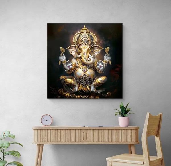 The_Eternal_Lotus:_Lord_Ganesha's_Radiant_Blessings_Flowing_Through_Time_and_Space_-_Canvas_Painting_|_Vastu_Art,_Indian_God_Painting,_Ganpati_Wall_Art(FLP24X240229)