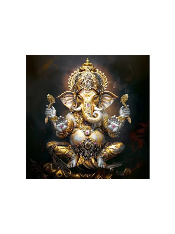 The_Eternal_Lotus:_Lord_Ganesha's_Radiant_Blessings_Flowing_Through_Time_and_Space_-_Canvas_Painting_|_Vastu_Art,_Indian_God_Painting,_Ganpati_Wall_Art(FLP24X240229)