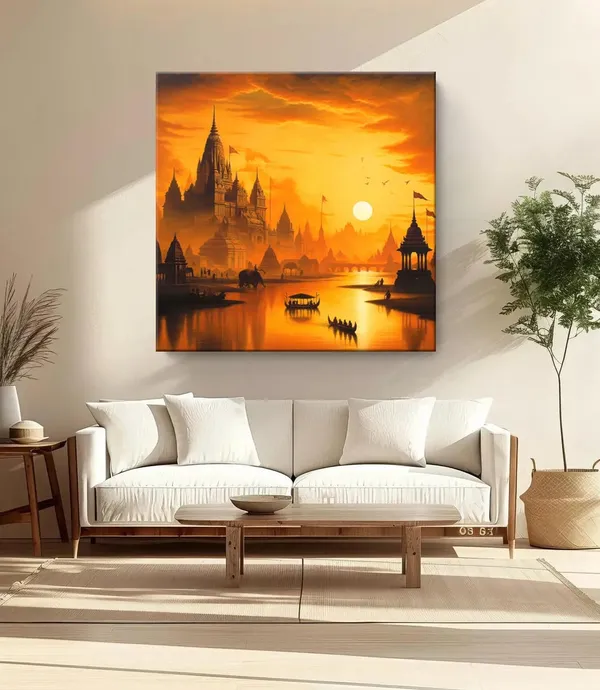 Golden_City_at_Sunset:_A_Majestic_Canvas_Painting_Depicting_Tranquility_and_Heritage_with_a_Warm_Glow(FLP24X240303)
