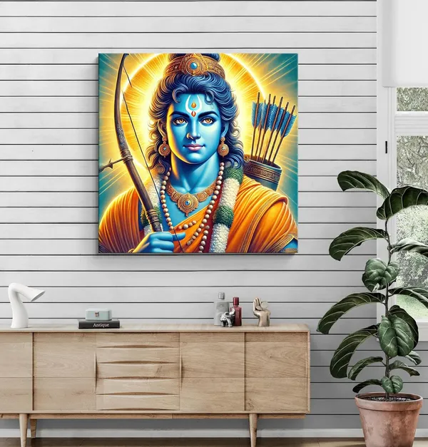 Vibrant_Lord_Rama_Canvas_Painting_:_Iconic_Portrait_with_Bow_and_Arrows_for_Devotional_Home_Décor_and_Hindu_God_Art_Collection(FLP36X360287)