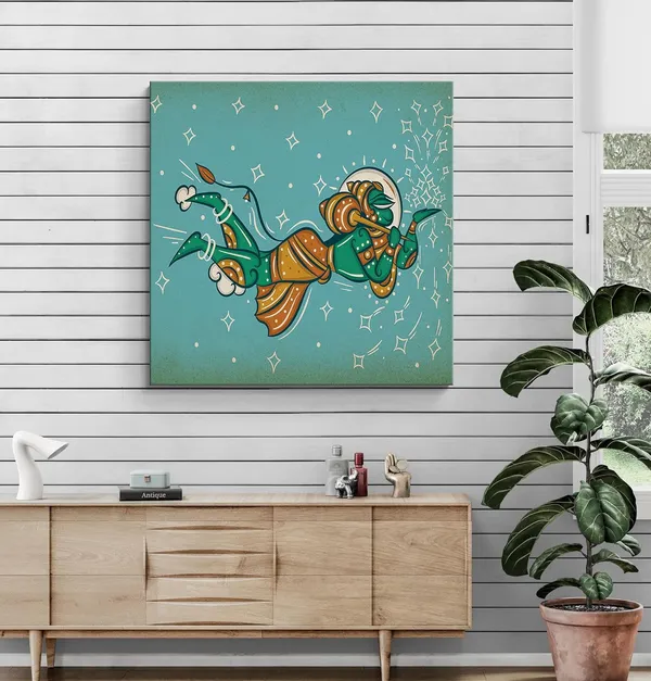 Mythical_Hanuman_Flying_with_the_Mountain_of_Herbs_in_Indian_Folk_Style_-_Canvas_Painting_|_Ramayana_Art,_Indian_Mythology_Decor,_Hanuman_Wall_Art(FLP36X360254)