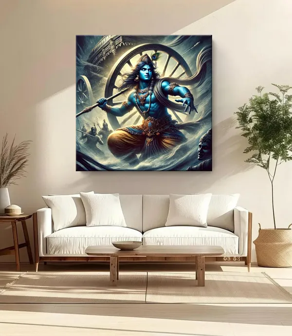 Lord_Krishna_in_a_Dynamic_Battle_Pose_from_the_Mahabharata_-_Canvas_Painting_|_Hindu_Mythology_Art,_Krishna_Wall_Decor,_Indian_Epic_Painting(FLP24X240249)