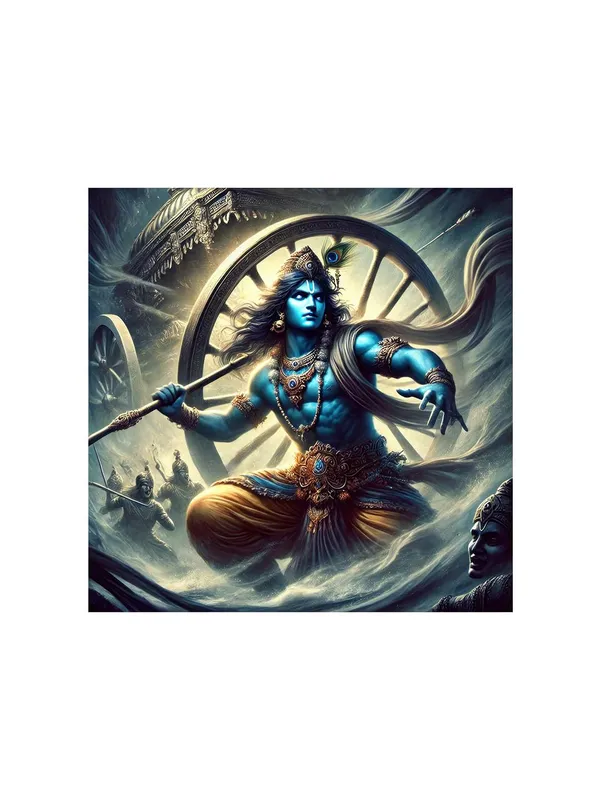 Lord_Krishna_in_a_Dynamic_Battle_Pose_from_the_Mahabharata_-_Canvas_Painting_|_Hindu_Mythology_Art,_Krishna_Wall_Decor,_Indian_Epic_Painting(FLP24X240249)