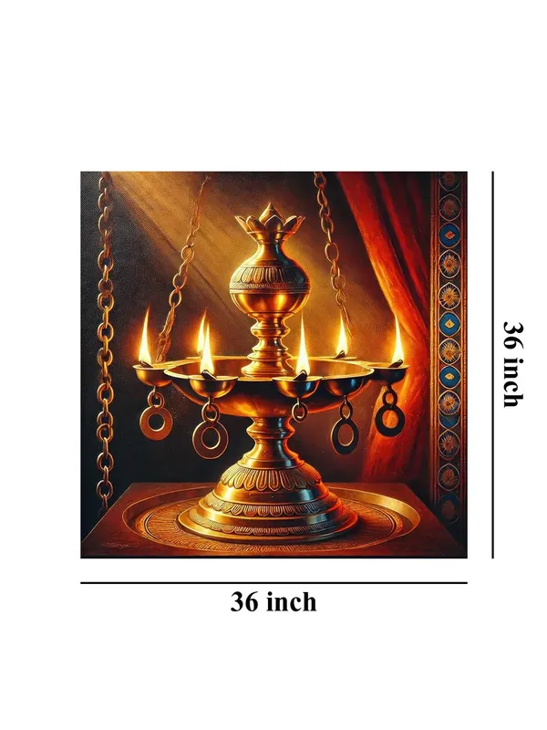 Sacred_Brass_Lamp:_A_Canvas_Painting_Capturing_the_Radiance_and_Tradition_of_an_Ornate_Flame-Lit_Lamp(FLP36X360304)