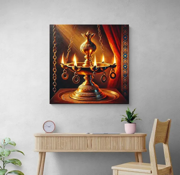 Sacred_Brass_Lamp:_A_Canvas_Painting_Capturing_the_Radiance_and_Tradition_of_an_Ornate_Flame-Lit_Lamp(FLP36X360304)