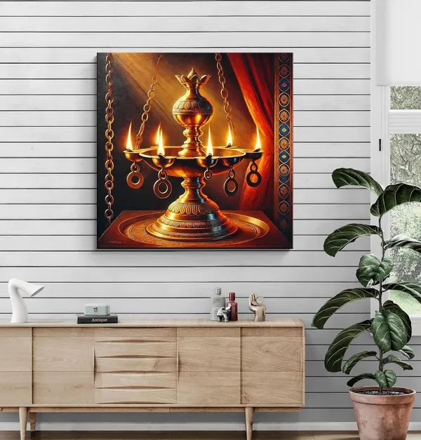 Sacred_Brass_Lamp:_A_Canvas_Painting_Capturing_the_Radiance_and_Tradition_of_an_Ornate_Flame-Lit_Lamp(FLP36X360304)
