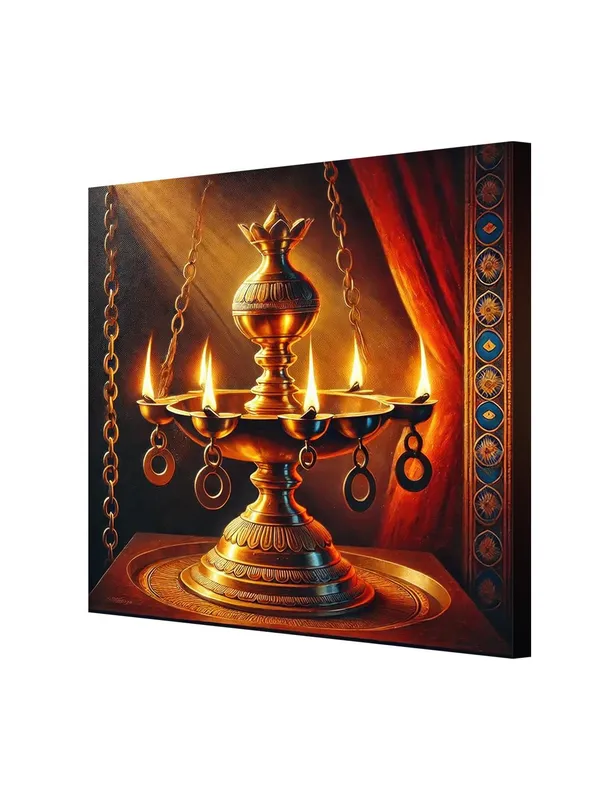 Sacred_Brass_Lamp:_A_Canvas_Painting_Capturing_the_Radiance_and_Tradition_of_an_Ornate_Flame-Lit_Lamp(FLP36X360304)