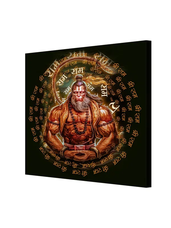 Radiant_Golden_Hanuman_Canvas_painting:_Glowing_Hindu_Deity_Wall_Art_with_Devotional_Mantras_for_Sacred_Spaces_and_Temples(FLP24X240275)