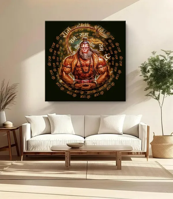 Radiant_Golden_Hanuman_Canvas_painting:_Glowing_Hindu_Deity_Wall_Art_with_Devotional_Mantras_for_Sacred_Spaces_and_Temples(FLP24X240275)
