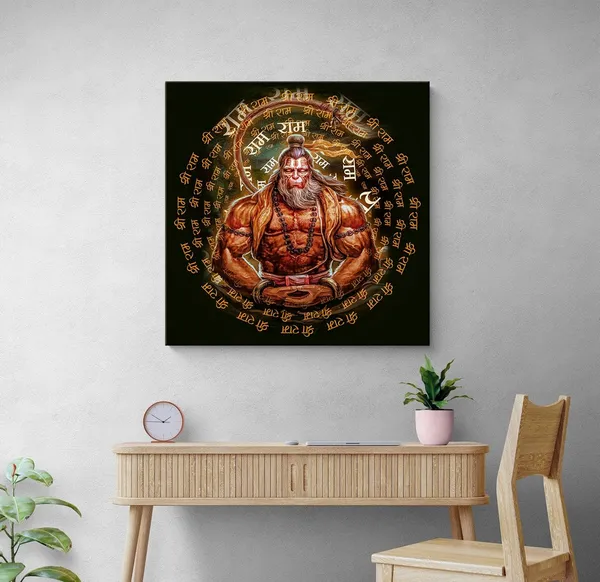 Radiant_Golden_Hanuman_Canvas_painting:_Glowing_Hindu_Deity_Wall_Art_with_Devotional_Mantras_for_Sacred_Spaces_and_Temples(FLP24X240275)