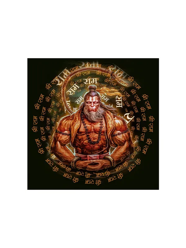 Radiant_Golden_Hanuman_Canvas_painting:_Glowing_Hindu_Deity_Wall_Art_with_Devotional_Mantras_for_Sacred_Spaces_and_Temples(FLP24X240275)
