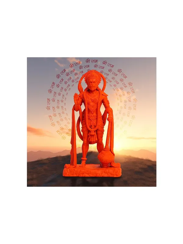 Vibrant_Hanuman_Idol_with_Chant_of_'Jai_Shri_Ram'_at_Sunset_-_Canvas_Painting_|_Spiritual_Art,_Hindu_God_Decor,_Hanuman_Devotion_Wall_Art(FLP24X240258)