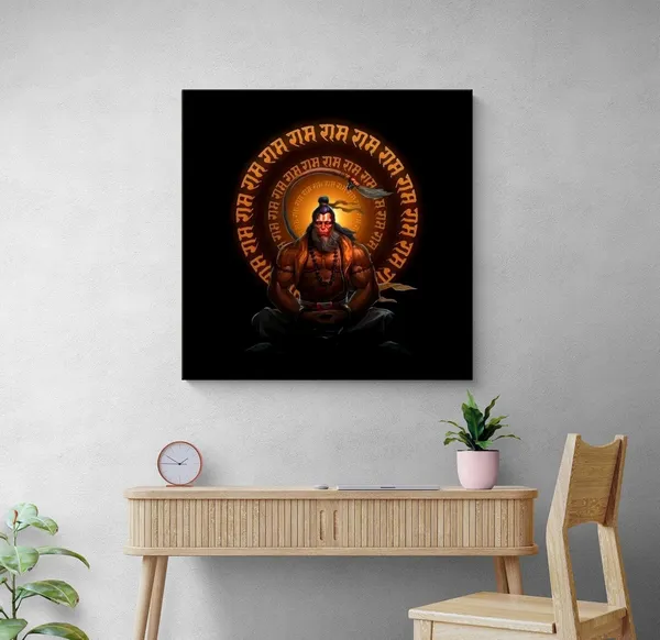 Meditating_Hanuman_with_the_Chant_of_'Jai_Shri_Ram'_in_a_Glowing_Aura_-_Canvas_Painting_|_Hindu_Deity_Art,_Spiritual_Wall_Decor,_Hanuman_Devotion_Painting(FLP24X240257)