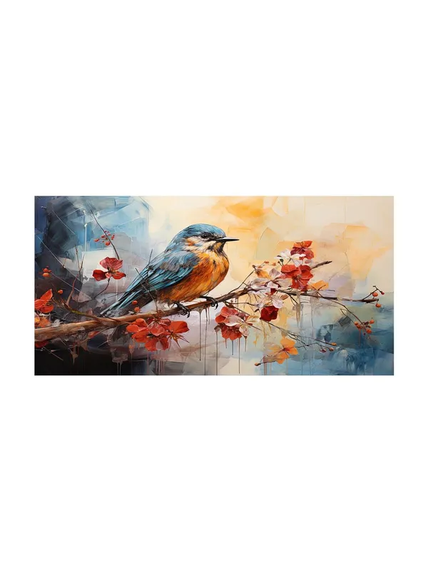 Vibrant_Bird_on_Branch_Canvas_Painting_-_24x48_Inches_Framed_Art,_Perfect_for_Nature-Inspired_Wall_Decor_(FLP24480710)