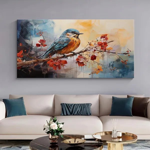 Vibrant_Bird_on_Branch_Canvas_Painting_-_24x48_Inches_Framed_Art,_Perfect_for_Nature-Inspired_Wall_Decor_(FLP24480710)