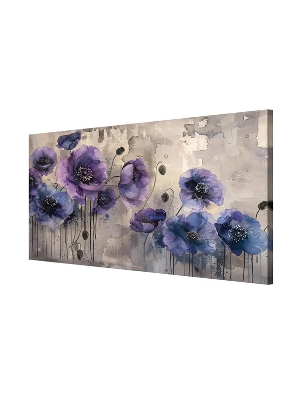 Purple_Poppies_Canvas_Painting_-_Watercolor_Effect_Art_Print_-_Floral_Home_Decor_24x48_Inches_Framed_Art_(FLP24480731)