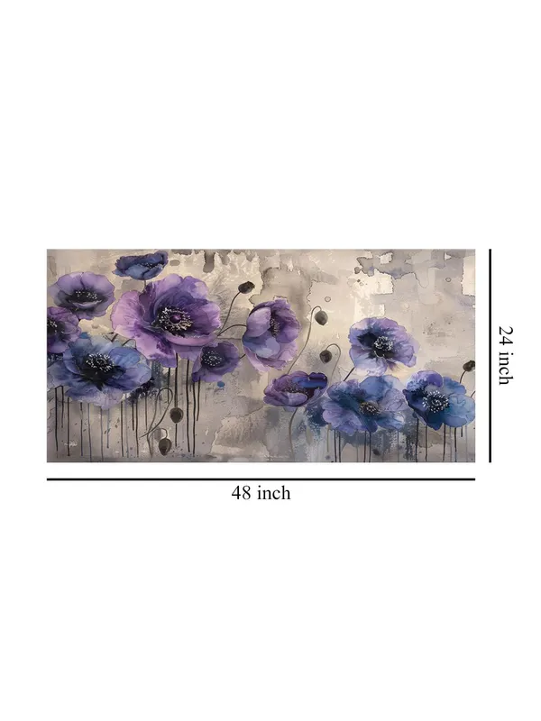 Purple_Poppies_Canvas_Painting_-_Watercolor_Effect_Art_Print_-_Floral_Home_Decor_24x48_Inches_Framed_Art_(FLP24480731)