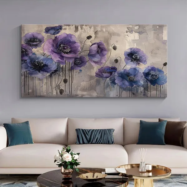 Purple_Poppies_Canvas_Painting_-_Watercolor_Effect_Art_Print_-_Floral_Home_Decor_24x48_Inches_Framed_Art_(FLP24480731)