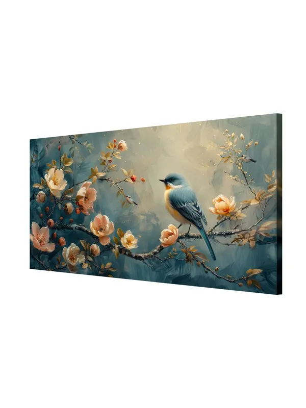 Bird_on_Blossom_Canvas_Painting_-_Nature_Art_Print_with_Flowers_-_Peaceful_Wall_Decor_24x48_Inches_Framed_Art_(FLP24480725)
