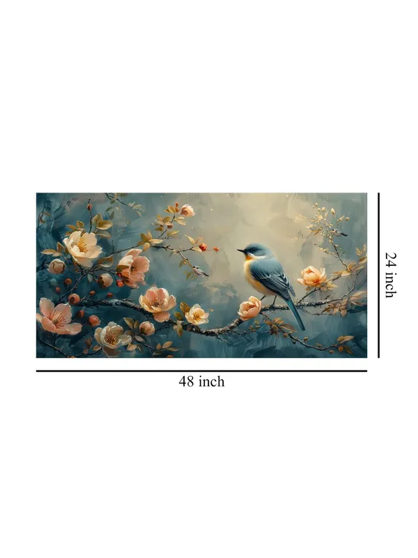 Bird_on_Blossom_Canvas_Painting_-_Nature_Art_Print_with_Flowers_-_Peaceful_Wall_Decor_24x48_Inches_Framed_Art_(FLP24480725)