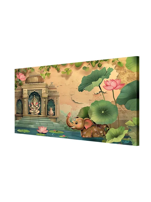 Ganesha_Temple_Canvas_Painting_-_Spiritual_Art_Print_-_Indian_Wall_Decor_24x48_Inches_Framed_Art_(FLP24480743)