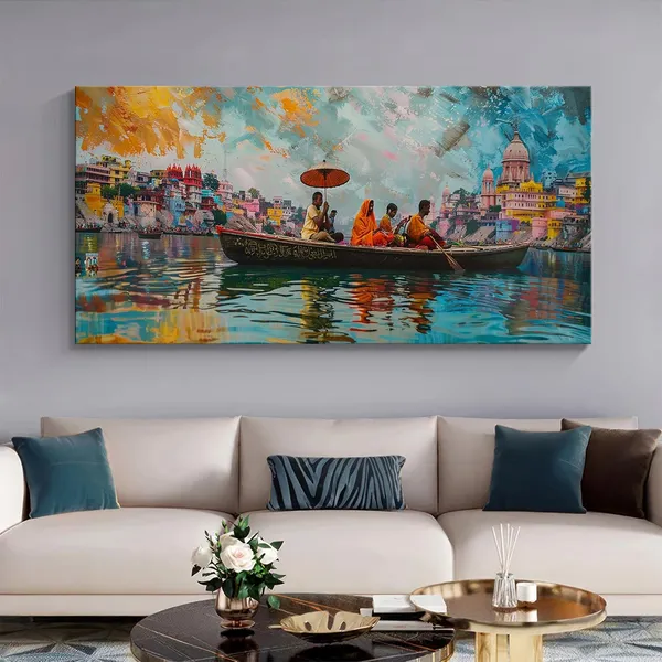 Vibrant_Indian_Banaras_Ghats_Canvas_Painting_-_24x48_Inches_Framed_Wall_Decor,_Rich_Cultural_Expression_for_Your_Home_(FLP24480698)