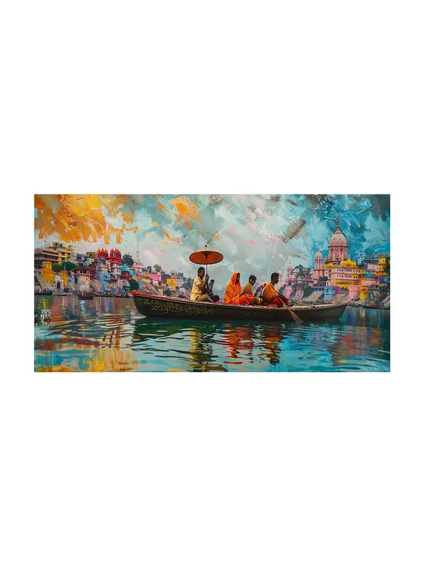 Vibrant_Indian_Banaras_Ghats_Canvas_Painting_-_24x48_Inches_Framed_Wall_Decor,_Rich_Cultural_Expression_for_Your_Home_(FLP24480698)