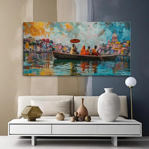 Vibrant_Indian_Banaras_Ghats_Canvas_Painting_-_24x48_Inches_Framed_Wall_Decor,_Rich_Cultural_Expression_for_Your_Home_(FLP24480698)