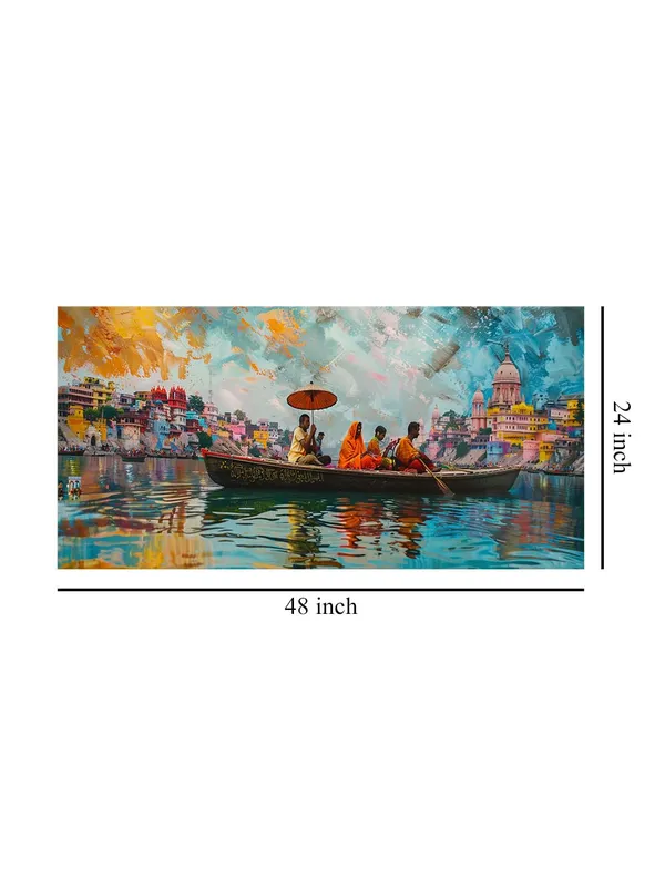 Vibrant_Indian_Banaras_Ghats_Canvas_Painting_-_24x48_Inches_Framed_Wall_Decor,_Rich_Cultural_Expression_for_Your_Home_(FLP24480698)