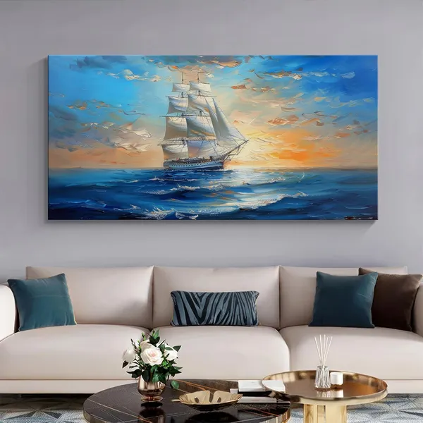 Sunset_Sailboat_Canvas_Painting_-_Seascape_Art_Print_-_Nautical_Wall_Decor_24x48_Inches_Framed_Art_(FLP24480728)