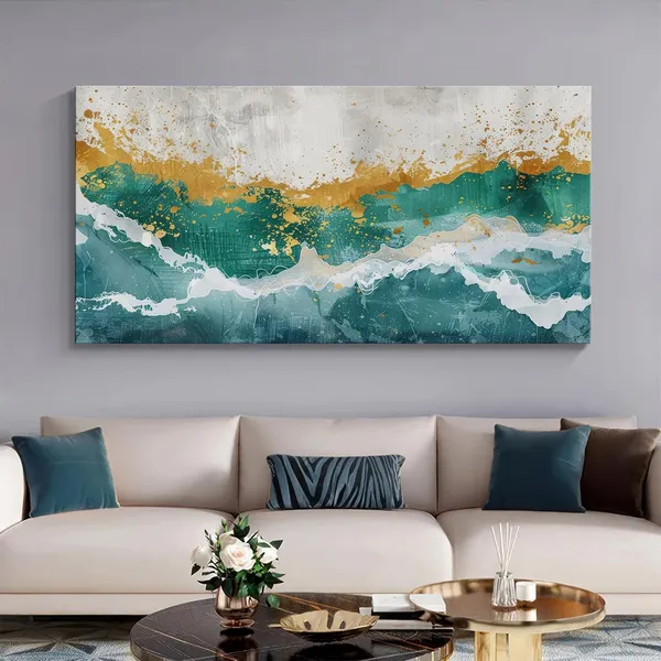 Emerald_Waves_Canvas_Painting_-_Green_and_Gold_Art_Print_-_Abstract_Wall_Decor_24x48_Inches_Framed_Art_(FLP24480737)