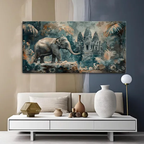 Majestic_Elephant_with_Temple_Canvas_Painting_-_24x48_Inches_Framed_Art,_Exotic_and_Cultural_Decor_for_Home_and_Office_(FLP24480695)