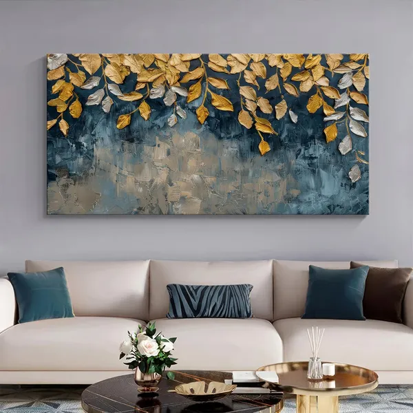 Golden_Leaves_Canvas_Painting_-_Gold_and_Silver_Art_Print_-_Luxurious_Wall_Decor_24x48_Inches_Framed_Art_(FLP24480734)