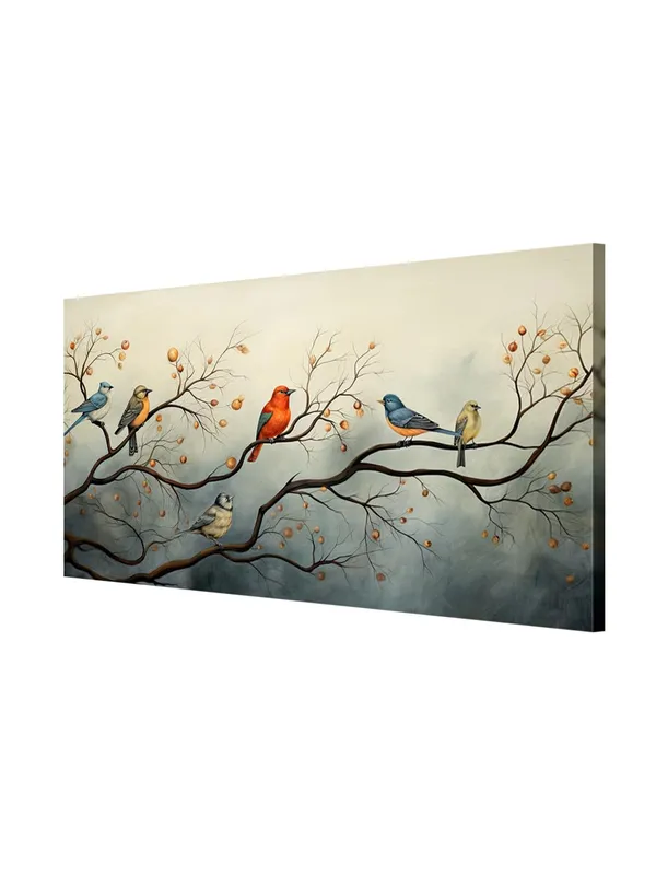 Colorful_Birds_on_Branch_Canvas_Painting_-_24x48_Inches_Framed_Art_Print,_Ideal_for_Nature-Inspired_Wall_Decor_(FLP24480701)