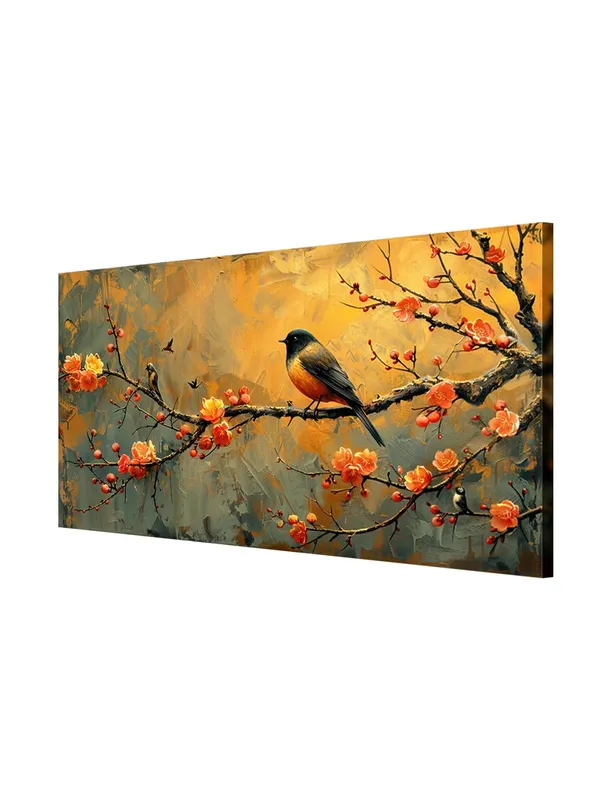 Bird_on_Blossom_Canvas_Painting_-_Autumn_Colors_Art_Print_-_Nature_Wall_Decor_24x48_Inches_Framed_Art_(FLP24480735)