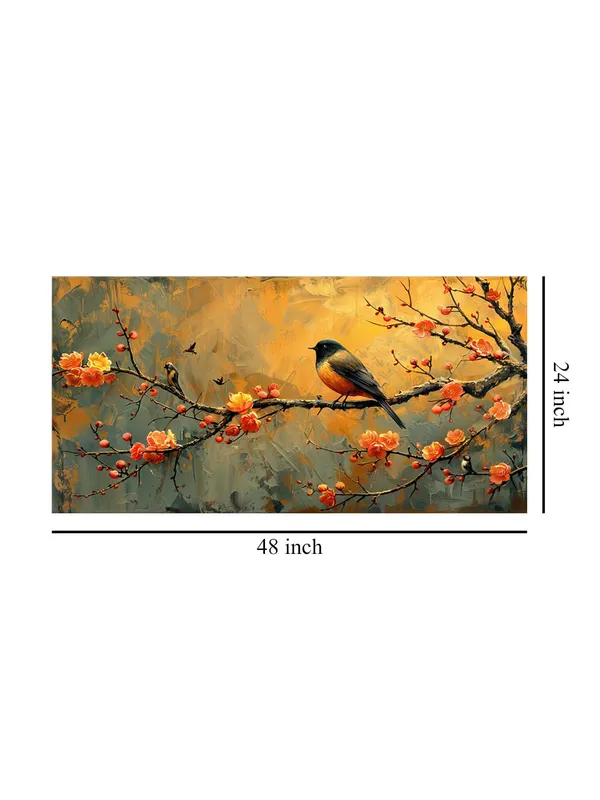 Bird_on_Blossom_Canvas_Painting_-_Autumn_Colors_Art_Print_-_Nature_Wall_Decor_24x48_Inches_Framed_Art_(FLP24480735)
