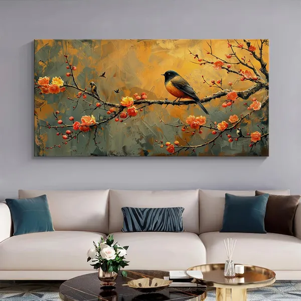 Bird_on_Blossom_Canvas_Painting_-_Autumn_Colors_Art_Print_-_Nature_Wall_Decor_24x48_Inches_Framed_Art_(FLP24480735)