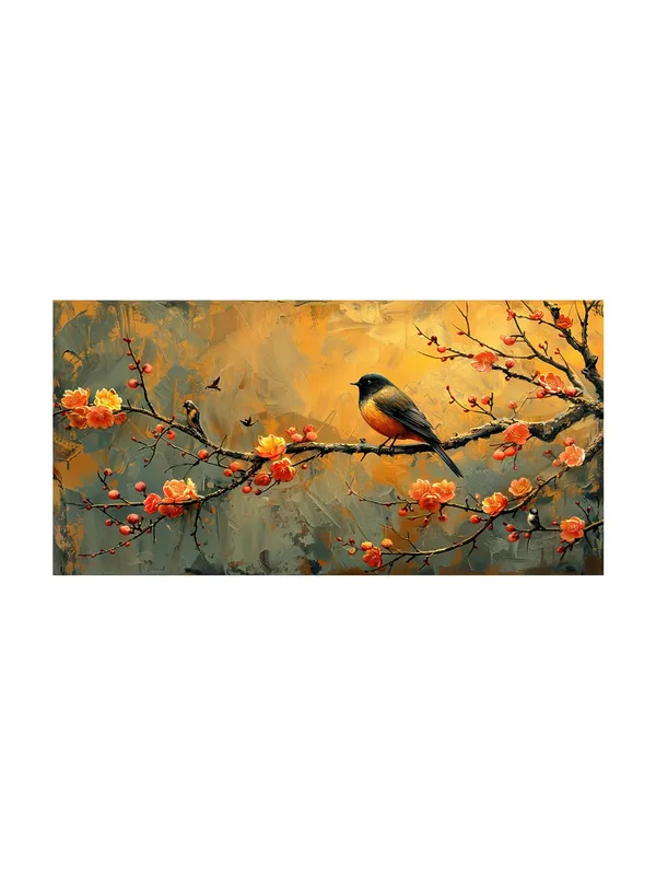 Bird_on_Blossom_Canvas_Painting_-_Autumn_Colors_Art_Print_-_Nature_Wall_Decor_24x48_Inches_Framed_Art_(FLP24480735)