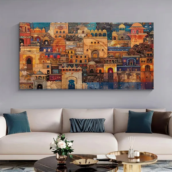 Vibrant_Indian_Cityscape_Canvas_Painting_-_24x48_Inches_Framed_Art,_Cultural_Wall_Decor_for_Home_(FLP24480715)