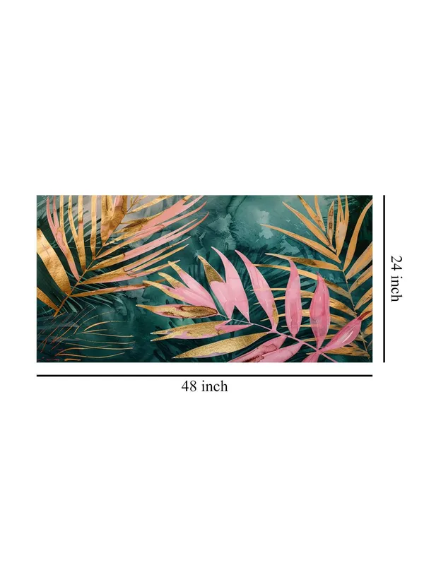 Tropical_Leaves_Canvas_Painting_-_Green_and_Pink_Art_Print_-_Botanical_Wall_Decor_24x48_Inches_Framed_Art_(FLP24480729)