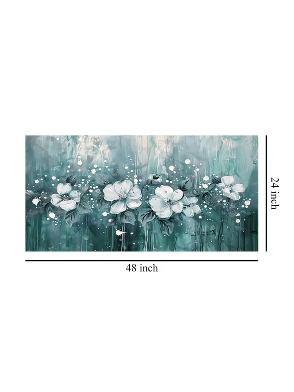 White_Blossoms_in_Teal_Canvas_Painting_-_24x48_Inches_Framed_Art,_Modern_Floral_Decor_for_Any_Room_(FLP24480706)